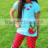 New design western girls apple embroidery back to school baby girls boutique outfits