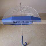 23inches*8ribs j Handle Blue Slim Trim Custom Bubble Clear Plastic Umbrella/umbrella Wholesale Clear
