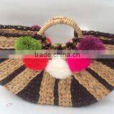 High Quality Best Selling Natural Water Hyancinth With Pom Poms Shopping Lady Handbag thumbnail-1