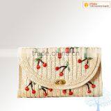 Straw Clutch Bag With Cherry Pattern, Gold Chain Cross Body thumbnail-1