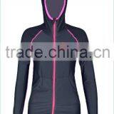 Black Colour Front Zipper Thumb Hole With Hooded Lycra UV50+ Rash Vest thumbnail-1