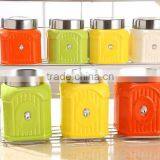 Kitchen Ceramic Canister Set With Stainless Metal Stand thumbnail-6