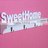 Home Furniture"Sweet Home" Design White Wood Wall Mounted Shelf With 4 Coat Hook Entryway Organizer Storager Rack Wall Shelf thumbnail-2