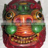 Foo Dog Mask: Wood Nepal Tibet Tibetan Buddha Buddhist Lion Green Blue Temple thumbnail-3