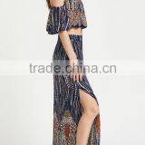 Multicolor Vintage Print off Shoulder Two Piece Set Boho Ruffle Top and Long Skirt thumbnail-5