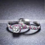 New Arrival Pink Platinum Plated Flower Zircon Party Ring Set for Girl Customized Wholesale thumbnail-2