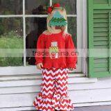 Boutique Remake Children Christmas Clothes Plain Red Top And Red Chevron Pants Set Girl Christmas Costumes thumbnail-1
