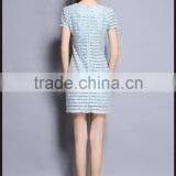 Ladies Light Blue Diamante Lace Hollowed-out Sexy V-neck Tight Dress thumbnail-2