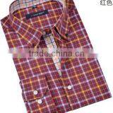 Red and Yellow Contrast Plaids Classical French Cuff Shirt for Men no Pocket Men Clothing Different Placket Designs Shirt thumbnail-1