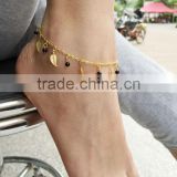 Black Beaded Charm Leaf Tassel Foot Chain Alloy Anklet