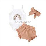 Rainbow Romper And Bloomer Headband Baby Girl Clothes Summer Toddler Girl Outfits thumbnail-3