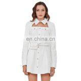 TWOTWINSTYLE Women Summer Dress Lapel Long Sleeve High Waist With Bag Lace Up Hollow Out Designer Mini thumbnail-2