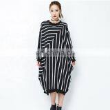 TWOTWINSTYLE Striped Hit Color Dress Women O Neck Long Sleeve Oversize Loose Midi thumbnail-1