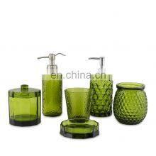 Glass Bathroom Accessories Sets of 6 Pcs With Glass Lotion Dispenser Green Color Bathroom Sets thumbnail-1