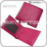 Women RFID hot pink pebble leather bifold short wallet with ID window