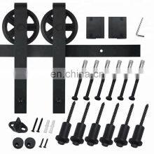 6.6ft Dark Coffee American Antique Country Wheel Roller Hanger Sliding Barn Wood Door Hardware Kit Set thumbnail-3
