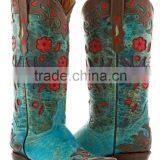 Womens Brown Turquoise Robin Flower Print Western Leather Rodeo Cowgirl Boots thumbnail-1