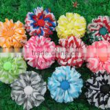 Hot Sell Children Hair Accessories 2.4"Solid Chiffon Chevron Flower with Dot Button Hair Accessories Kids Flower IN STOCK