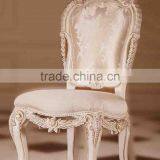 French Style Solid Wood Flower Hand Carving Antique Finished Whith Color Fabric Dining Side Chair thumbnail-1