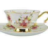 New Products 2014 200ml Bone China European Style Flower Pattern Coffee Cup With Saucer Set for Hotel