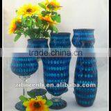 Asian Antiques Tall Colored Mosaic Table Vase Modern Cheap Royal Blue Wedding Decoration