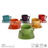 Color Glaze Square Saucer Ceramic Tea Cup and Saucer