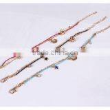 Star Moon Planet Tiny Rhinestone Charms Bracelet Double Layer Cotton Cord Gold Chain Bracelet thumbnail-4