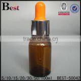 Hot Products Essential Oil Silver Aluminum Dropper Bottle Different Size Orange Rubber Amber Glass Dropper Bottle Cost Price thumbnail-1