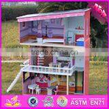 2016 New Design Girls Pretend Play Super Model Wooden Dollhouse W06A151 thumbnail-4