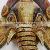 Hand Crafted Wooden Mask of Hindu Lord Ganesh Wall Hanging Made In Nepal thumbnail-2