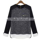 Autumn Fashion Simple Style Contrast Color Straight Fit Knitted Casual Wear Back Zipper Ladies Blouse Designs 2015 thumbnail-2