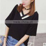 College Summer Wind Pure Color Cotton T-shirt Dress Easing Students V-neck With Short Sleeves thumbnail-2