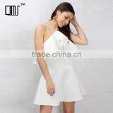 Halter Neck Women's Frill Skater Dress 2018 White Falbala Short Prom Dresses thumbnail-1