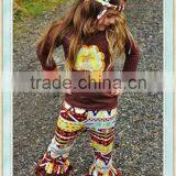 Toddler Thanksgiving Outfit Thanksgiving Day Children Aztec Outfits Turkey Embroidered Top & Aztec Ruffle Pants Sets thumbnail-1