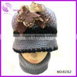 acrylic knitted lady and girls winter cap with bowknot