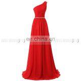 Wholesale Latest Design One Shoulder Floor-Length Red Chiffon Beaded Long Bridesmaid Dresses SD343 thumbnail-1