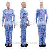 Sexy Women Casual Dress Floral Print Maxi Zipper Ladies Elegant Dress Bodycon Dress Bodycon Jumpsuit thumbnail-5