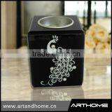 Black Printing Glass Candle Holder With Peacock 1230.020-A thumbnail-1