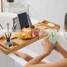 2020 New Natural Bamboo Bathtub Rack Retractable Nordic Light Luxury Bathtub Show Caddy Bamboo Wood Bathtub Caddy thumbnail-1
