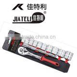 3/8" 12pcs Socket Set With Plastic Hanger, DIN Standards, Crv, Mini Socket Set