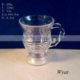 Cheap 120ml 4oz Embossed Flower Glass Tea Drinking Cups With Handle thumbnail-2