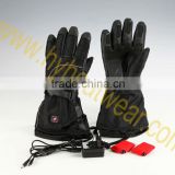 men long black leather gloves battery operated electric thermal gloves