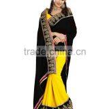 New Black and Yellow Color Weightless Embroidery Sarees thumbnail-1