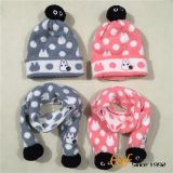 Fashion Fluffy Knitted Hat Scarf with Embroidery Logo