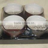 Set of 4 Hand Painting Round Stoneware Plate Dish Snack Tray thumbnail-1