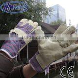 NMSAFETY Strip Cotton Back Leather Gloves Cow Split Leather Welding Work Gloves thumbnail-1