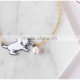 Enamel Cat Catching the Ball Bracelet Metal Cat Pearl Bead Charm Gold Chain Bracelet thumbnail-4