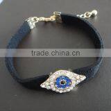 Rhinestone Inlaid Hamsa Hand Evil Eye Charm Suede Leather Bracelet thumbnail-3
