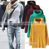 Fashion High Quality Long Sleeve Turtleneck Brown Pullover Sweaters for Women thumbnail-1