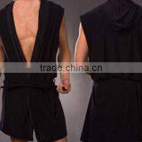 Wholesale Men Satin Silk Bathrobe Sleeveless Hood Bathrobe thumbnail-2